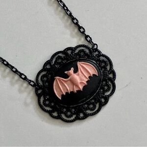 Gothic Black and Pink Bat Pendant Necklace